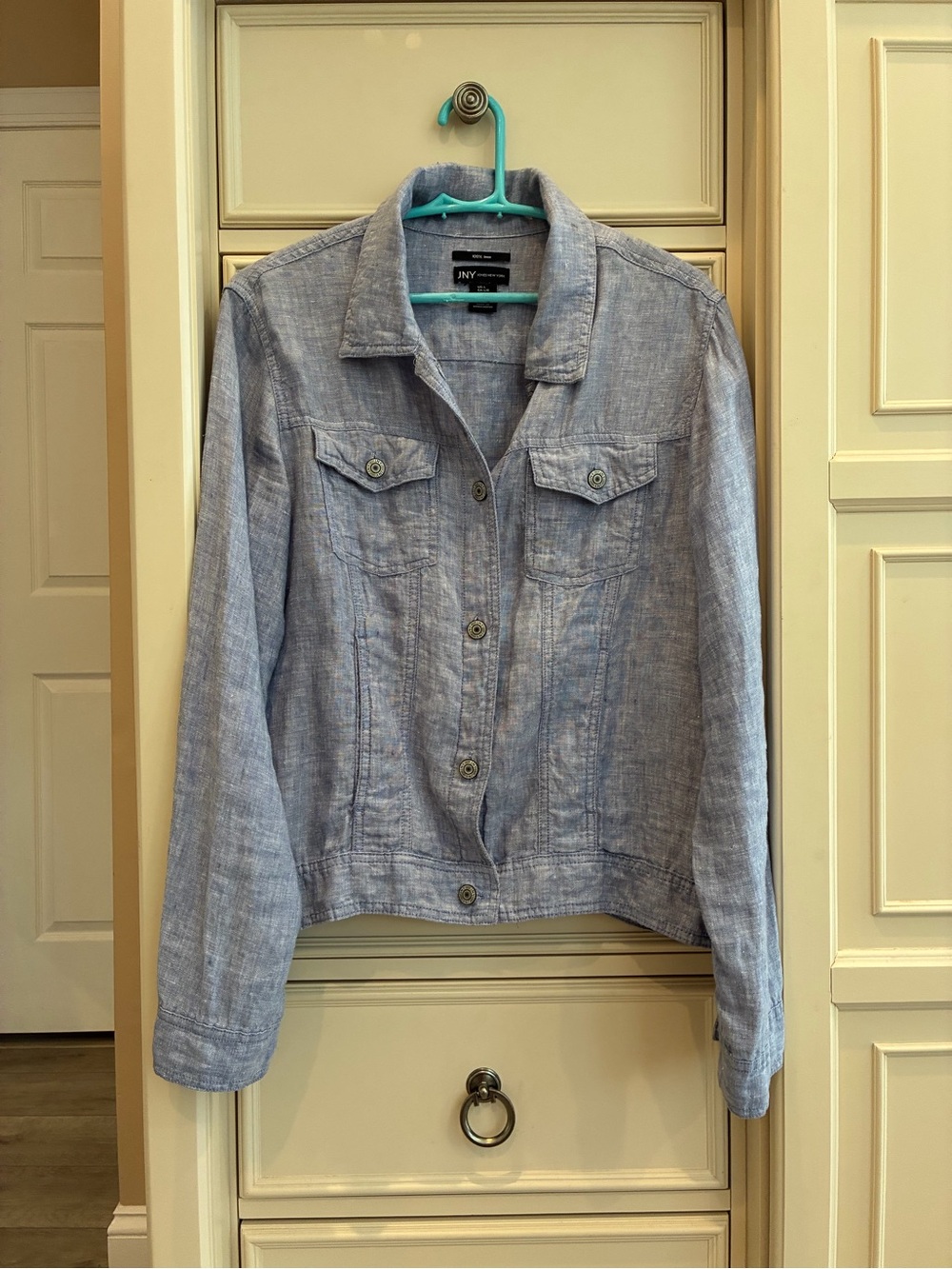 Jones New York Light Blue 100% Linen Button Front Jacket
